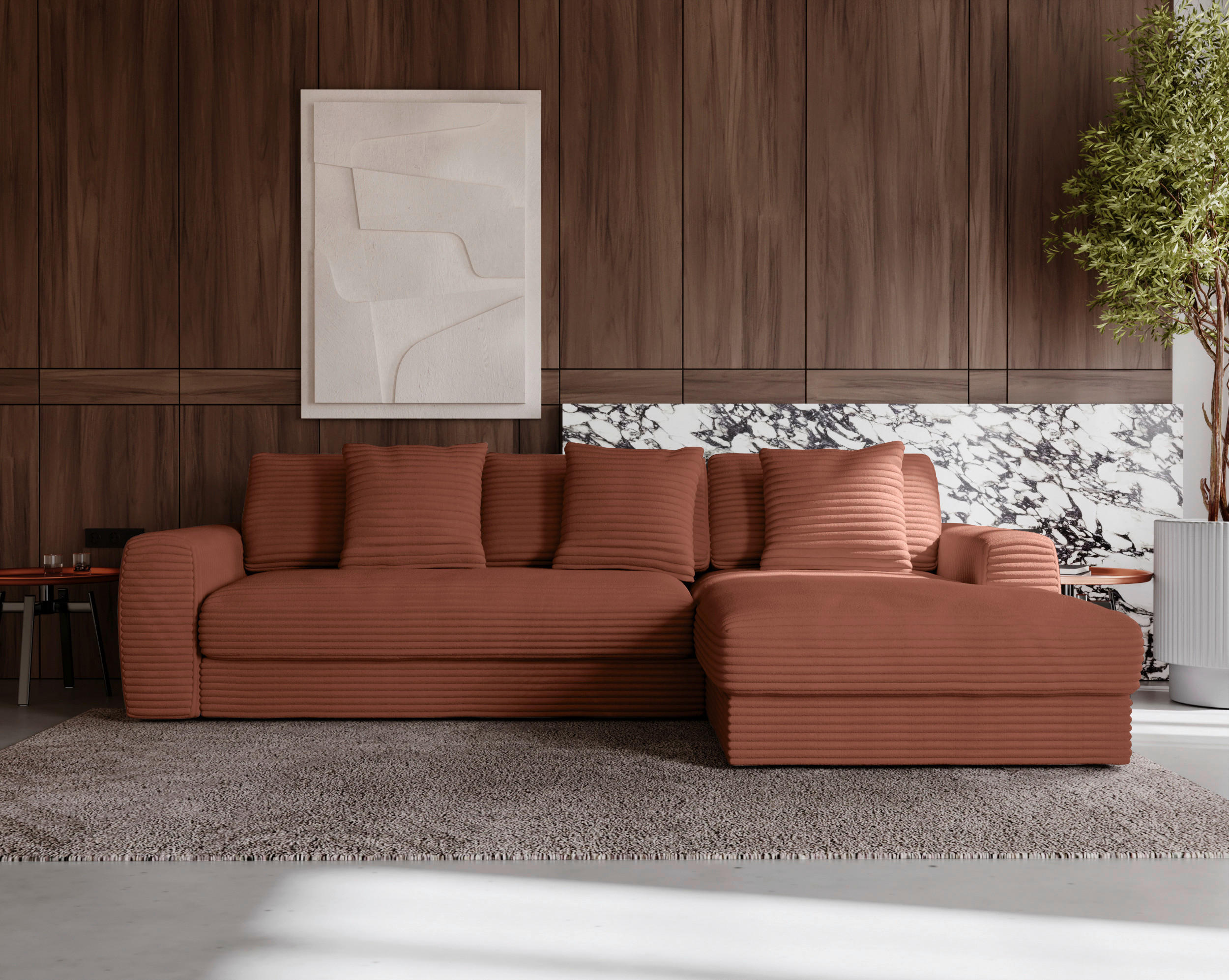 ECKSOFA Bronzefarben Cord - Schwarz/Bronzefarben, MODERN, Kunststoff/Textil (302/182cm) - Carryhome