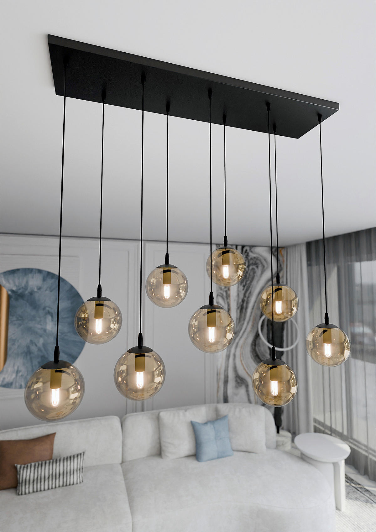 HÄNGELEUCHTE  92/22/120 cm    - Schwarz, KONVENTIONELL, Glas/Metall (92/22/120cm)