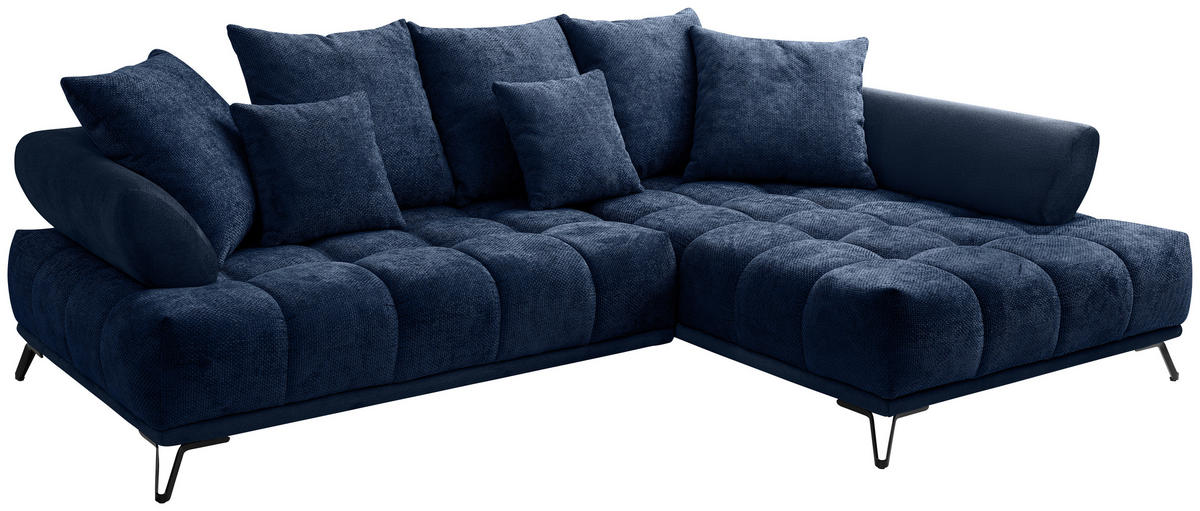 ECKSOFA Dunkelblau Chenille Zierkissen, Rückenkissen, Rücken echt  - Schwarz/Dunkelblau, MODERN, Textil/Metall (262/184cm) - MID.YOU