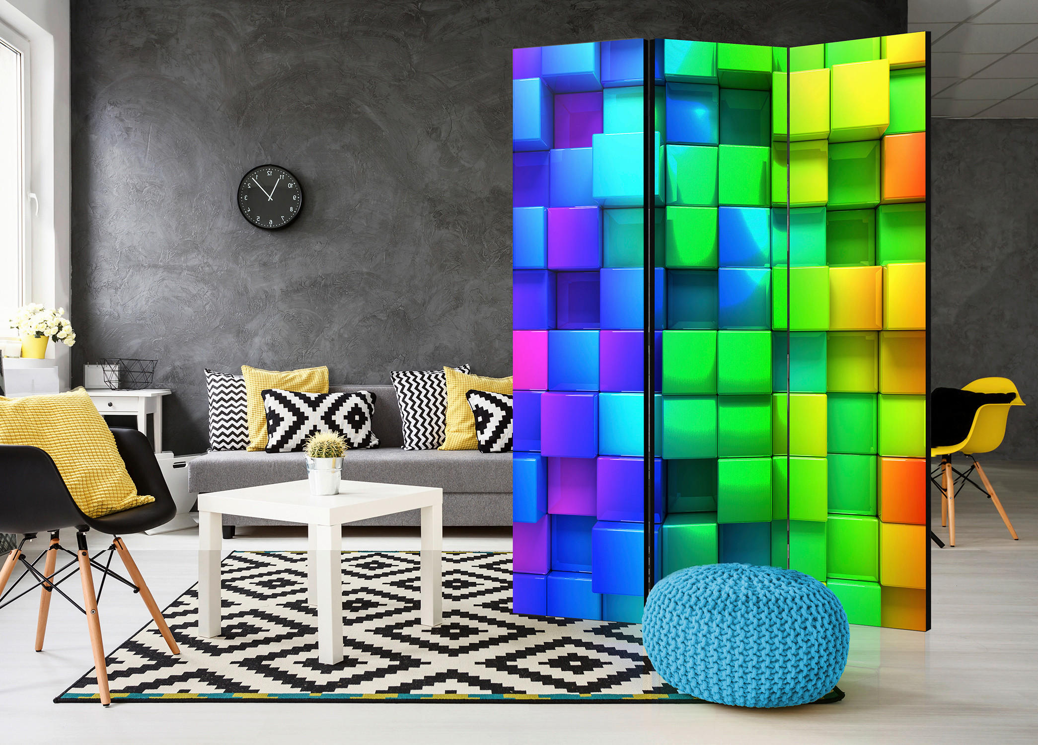 SKÄRMVÄGG  i trä, textil  multicolor  - multicolor, Basics, trä/textil (135/172/3cm) - artgeist