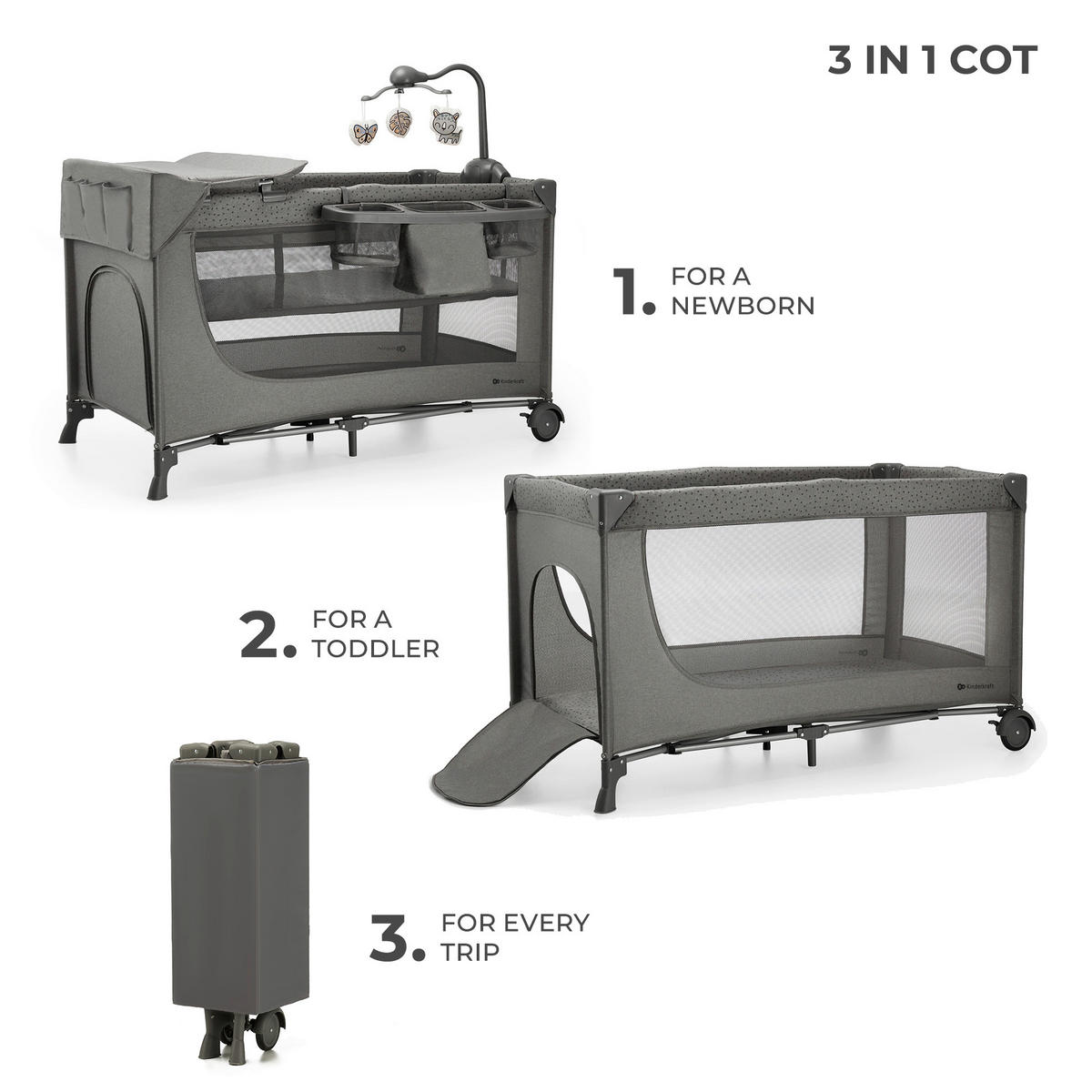 REISEBETT Joy 2 Dunkelgrau  - Dunkelgrau, Basics (60/120cm) - kinderkraft