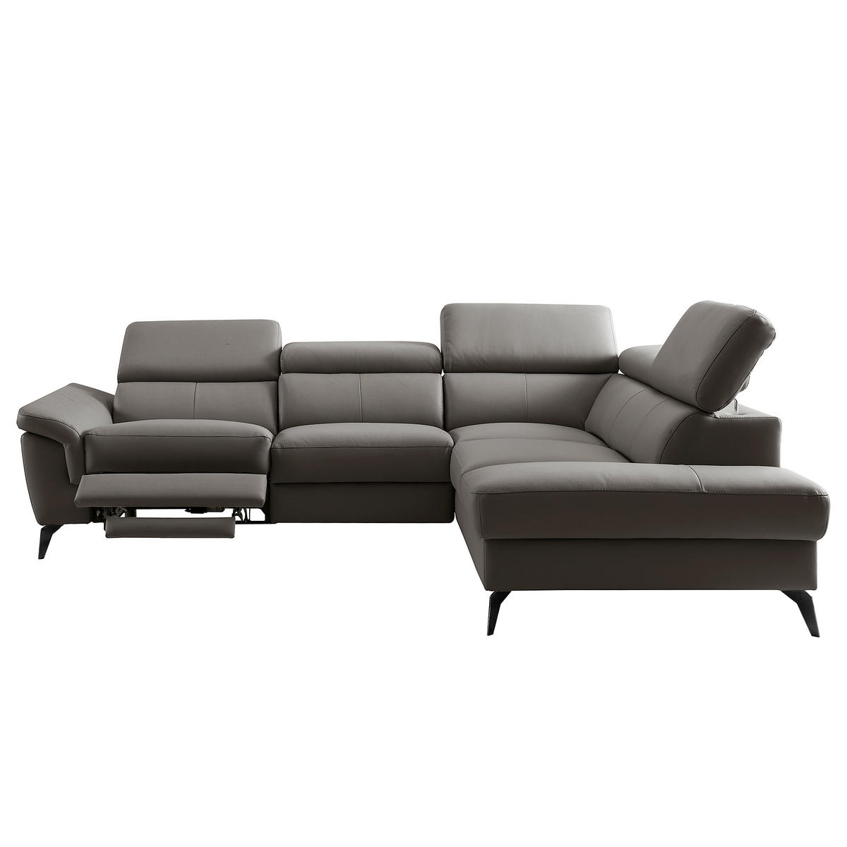 ECKSOFA SONO in Lederlook Echtleder Dunkelbraun Armteilverstellung, Kopfteilverstellung  265/210 cm  - Dunkelbraun/Schwarz, Design, Leder/Textil (265/210cm) - Livetastic