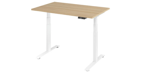 SCHREIBTISCH 120/80/64,5-129,5 cm Weiß, Eichefarben höhenverstellbar  - Eichefarben/Weiß, KONVENTIONELL, Holzwerkstoff/Metall (120/80/64,5-129,5cm) - Venda