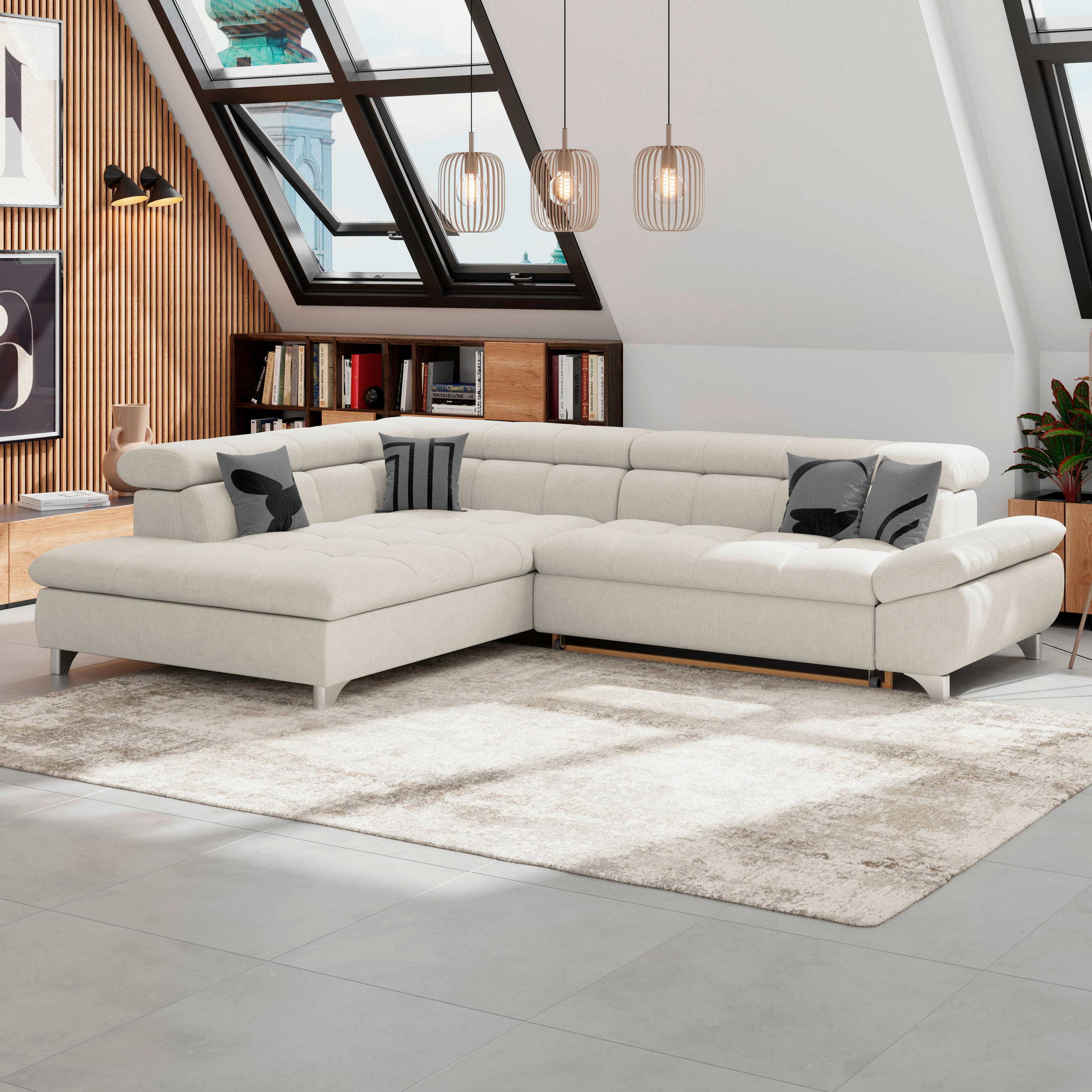 ECKSOFA Beige Chenille  - Chromfarben/Beige, KONVENTIONELL, Textil/Metall (234/312cm) - Livetastic