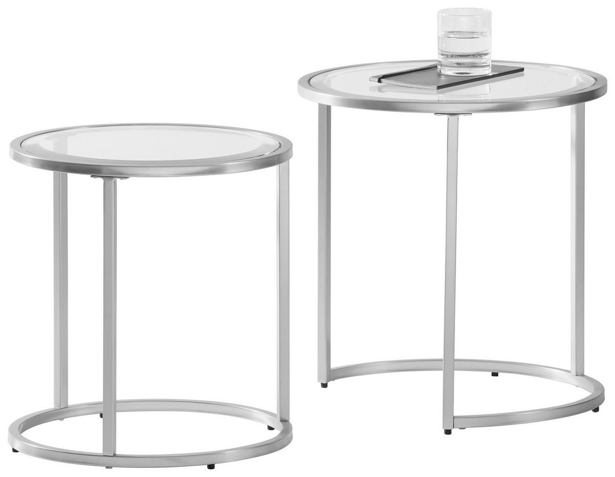 SADA ZASÚVACÍCH STOLÍKOV, strieborná, kov, sklo, 46/41/46/41/48/43 cm - strieborná, Design, kov/sklo (46/41/46/41/48/43cm) - Xora