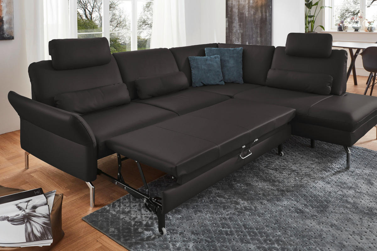 ECKSOFA in Echtleder Grau  284/220 cm  - Alufarben/Grau, KONVENTIONELL, Leder/Metall (284/220cm) - Beldomo Premium