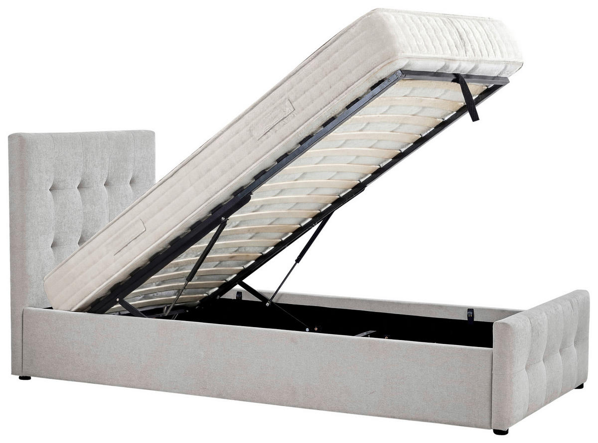 POLSTERBETT 90/200 cm,  in Hellgrau, Lattenrost, Bettkasten, gepolstertes Kopfteil,  - Hellgrau/Schwarz, Design, Holz/Kunststoff (90/200cm) - Boxxx