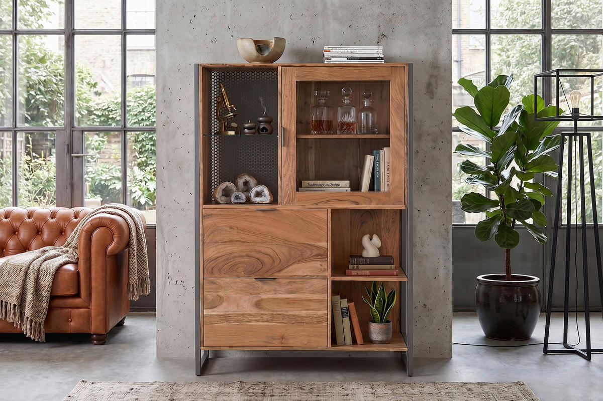 HIGHBOARD Coswig 104/150/40 cm  - Naturfarben/Grau, KONVENTIONELL, Glas/Holz (104/150/40cm) - Livetastic