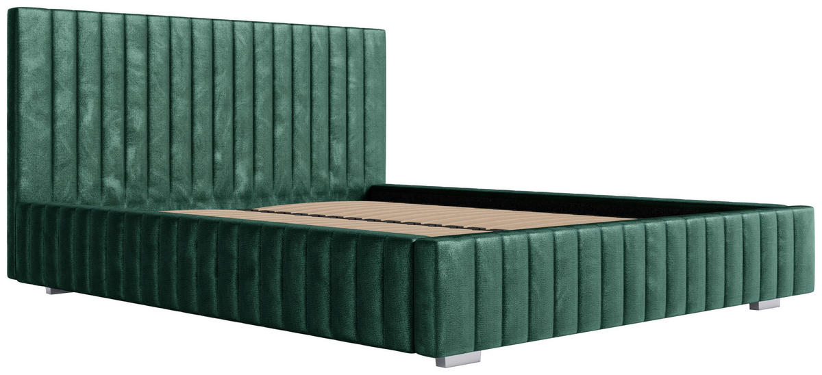 POLSTERBETT Lattenrost, Bettkasten 180/200 cm  in Grün  - Schwarz/Alufarben, Design, Holz/Kunststoff (180/200cm) - Boxxx