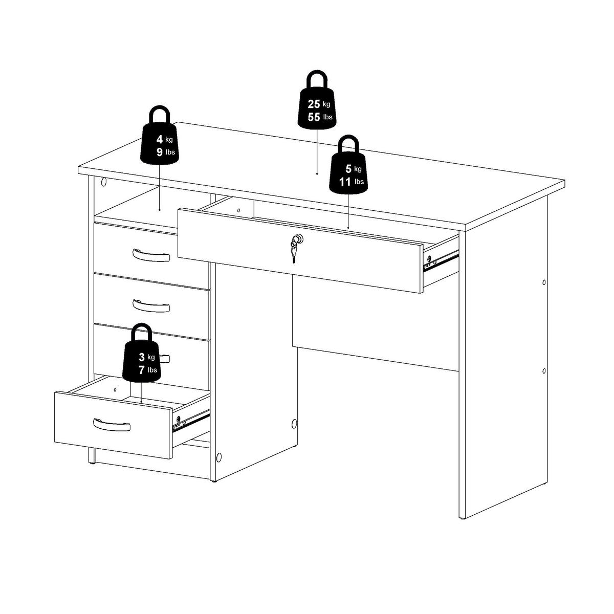 SCHREIBTISCH 109,3/48,5/75,6 cm  in Weiß  - Silberfarben/Weiß, MODERN, Holzwerkstoff/Kunststoff (109,3/48,5/75,6cm) - MID.YOU