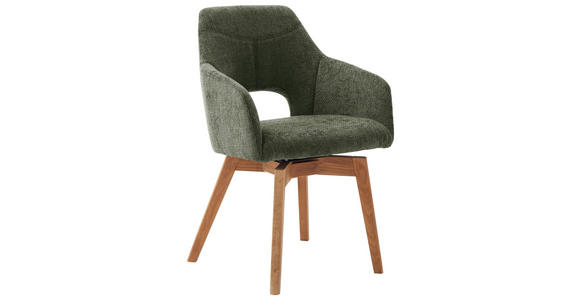 ARMLEHNSTUHL in Holz, Textil Olivgrün, Wildeiche - Wildeiche/Olivgrün, Design, Holz/Textil (57/84/57cm) - Voleo