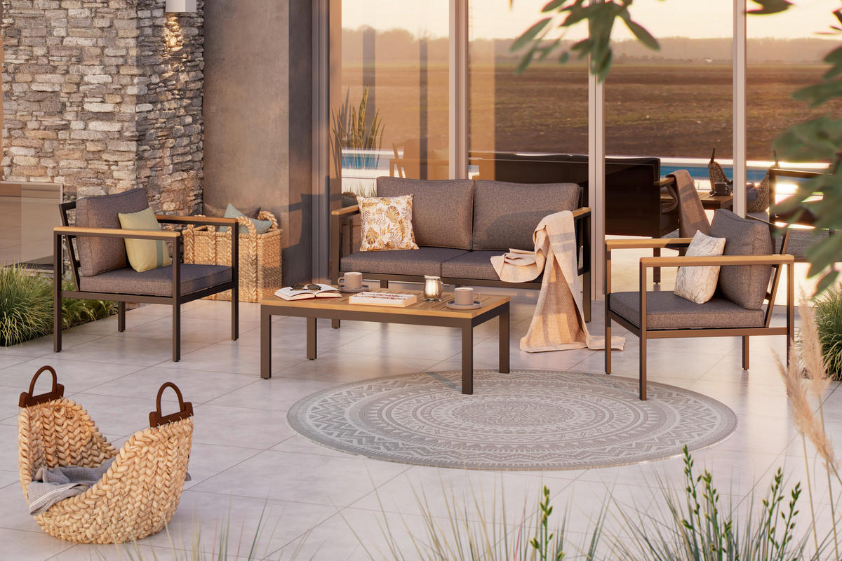 KERTI BÚTORSZETT 4 részes  - akáciaszínű/fekete, Konventionell, textil/fa (90/50/40cm) - Ambia Garden