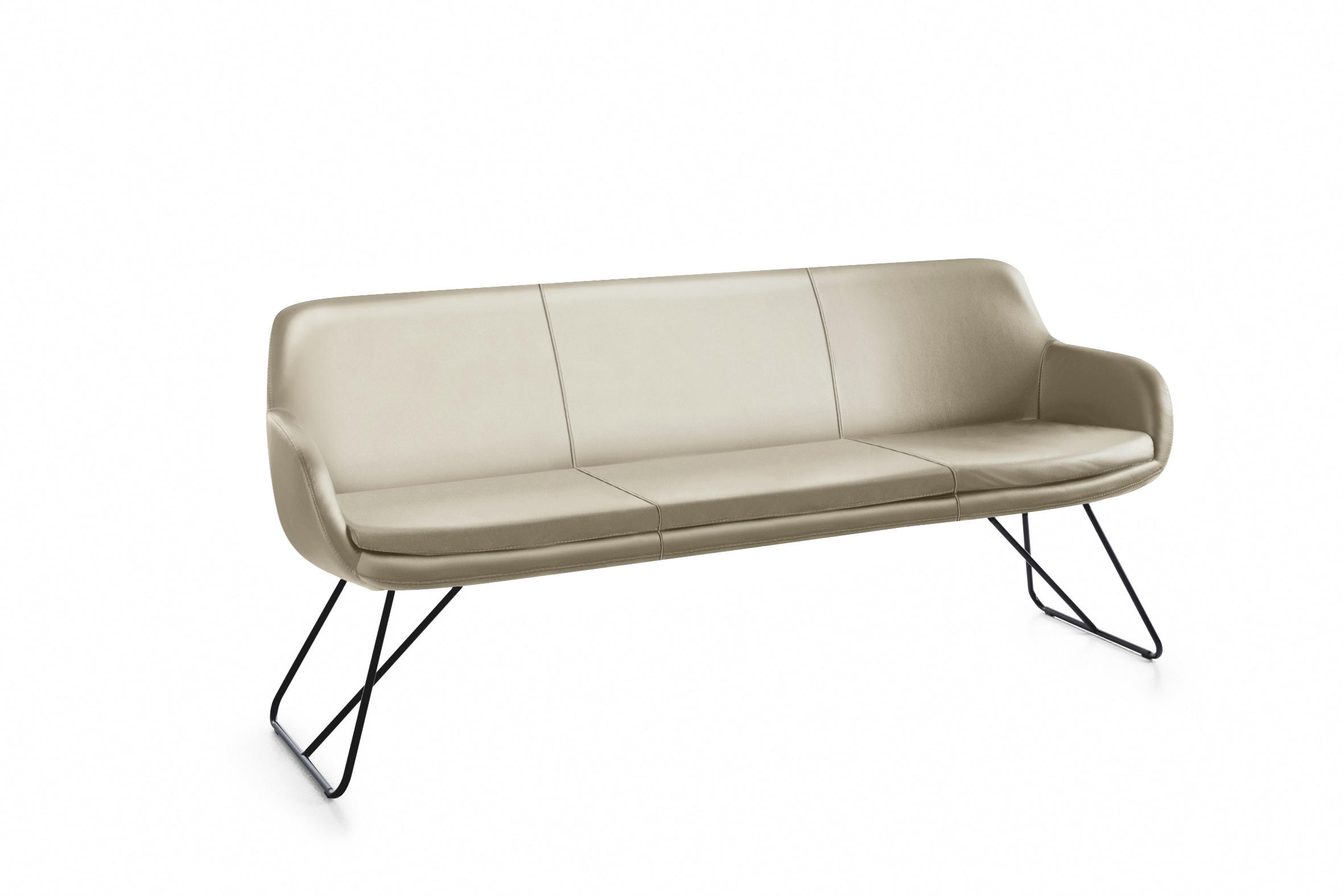 SITZBANK 180/87/65 cm Echtleder Sandfarben Metall  - Sandfarben/Schwarz, Design, Leder/Metall (180/87/65cm) - Musterring