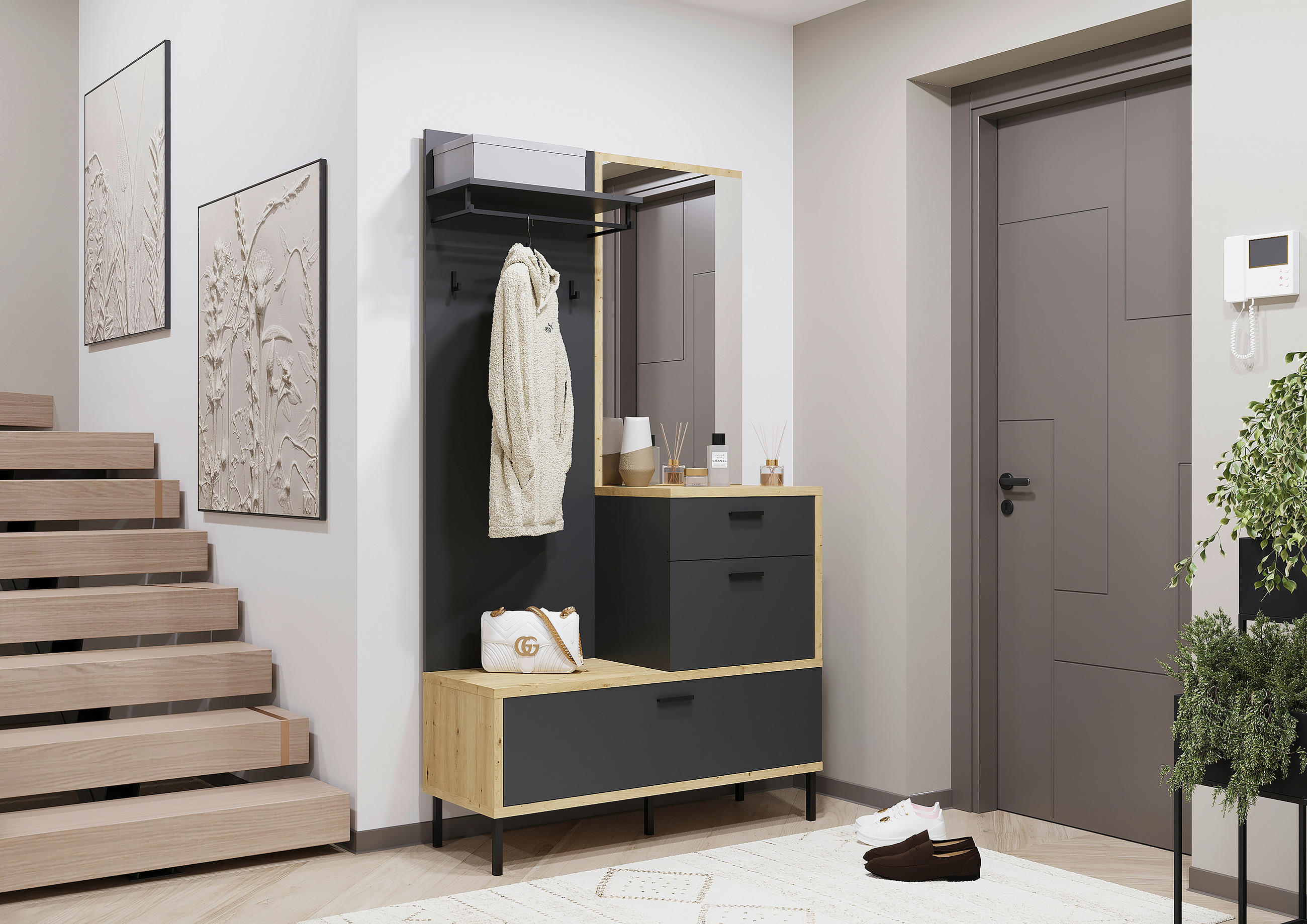 GARDEROBE  in 113/197/40 cm  - Anthrazit/Eiche Artisan, KONVENTIONELL, Holzwerkstoff (113/197/40cm) - Carryhome