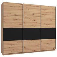 SKRIŇA S POS. DVER. – HOR.VED, čierna, dub artisan, 262,5/224/65,5 cm - čierna/dub artisan, Basics, kov/kompozitné drevo (262,5/224/65,5cm) - Xora