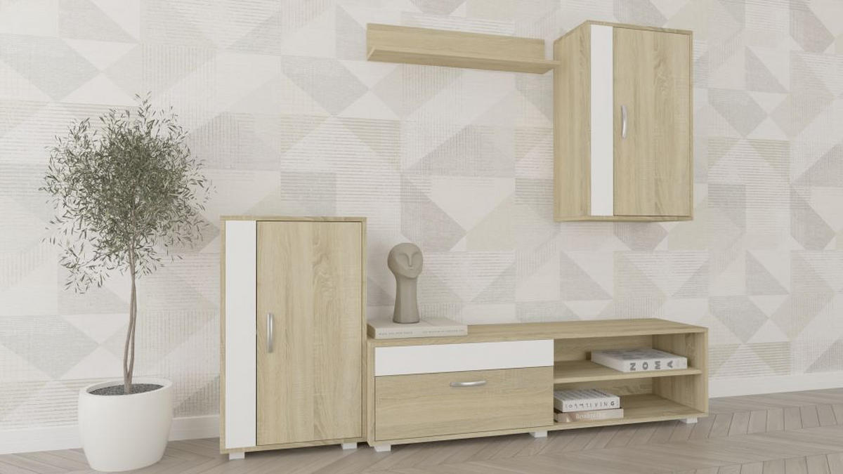 REGAL bijela, hrast Sonoma  drvni materijal  - bijela/siva, Design, drvni materijal/metal (150/35/190cm) - Ti'me