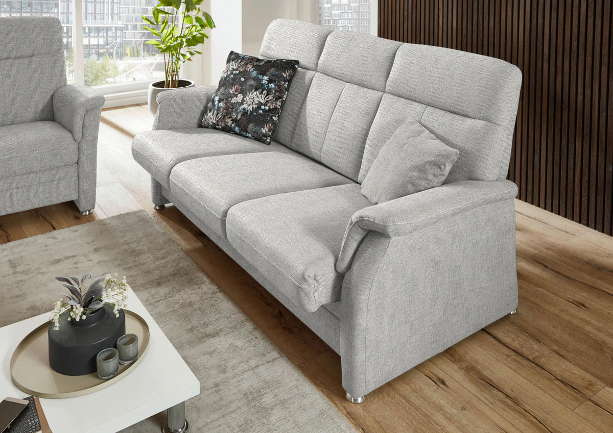 3-SITZER-SOFA Flachgewebe Ecru  - Ecru/Alufarben, Konventionell, Textil/Metall (194/100/89cm) - Beldomo Comfort