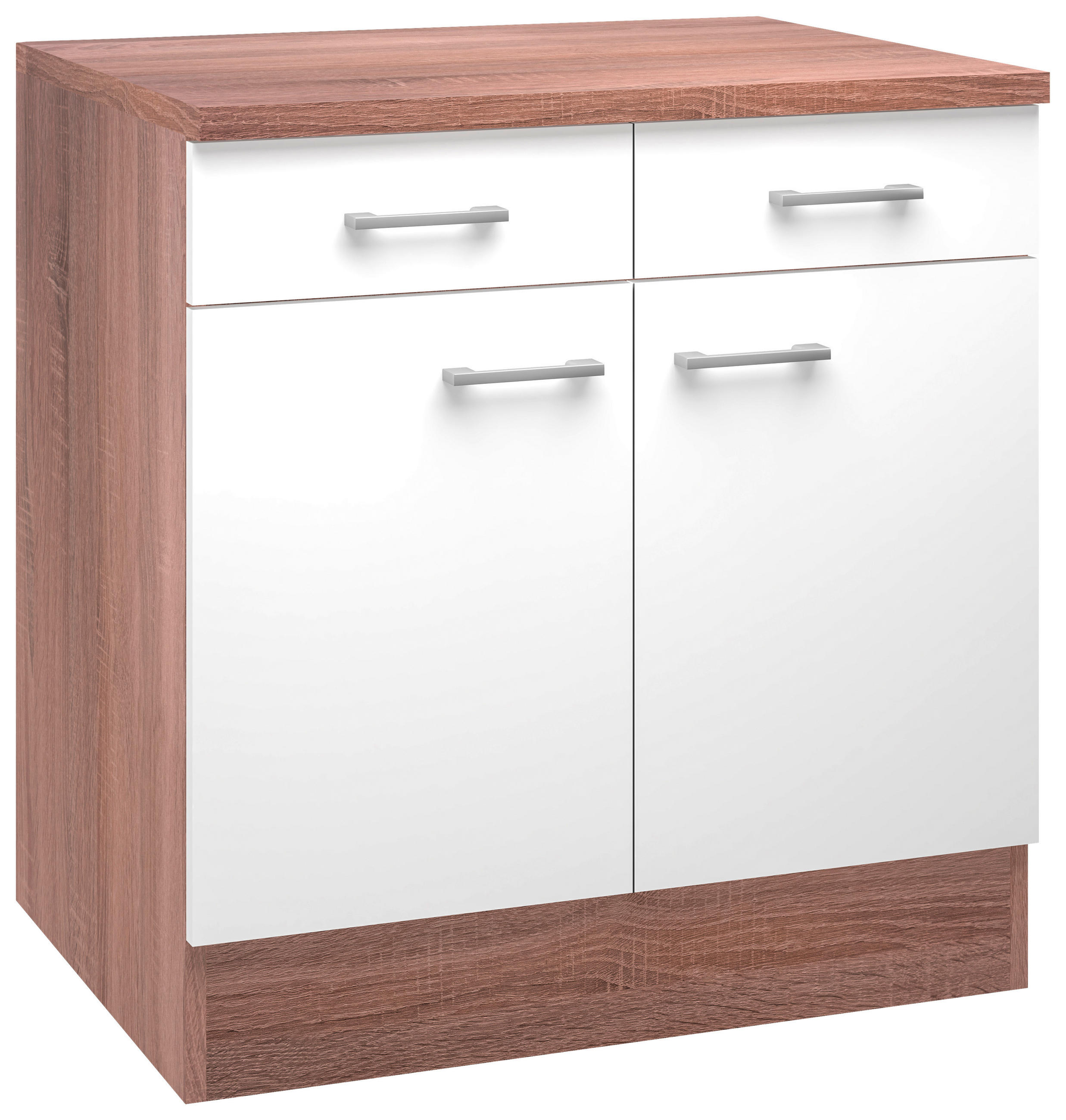 Thumbnail - FlexWell Küchenunterschrank, Weiß, Sonoma Eiche, Kunststoff, 1 Fächer, 2 Schublade(n) Schubladen, einzeln stellbar, 80x8...