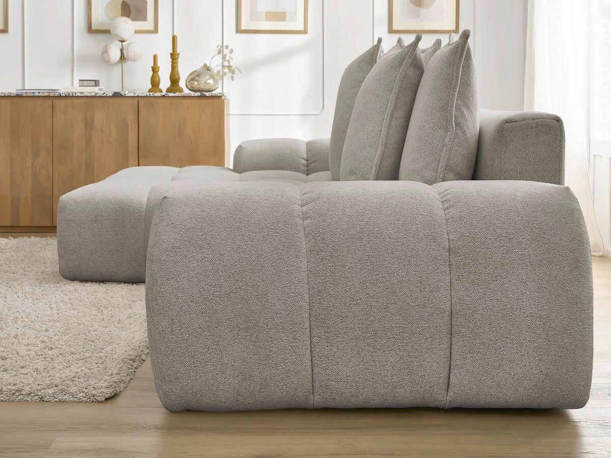 ECKSCHLAFSOFA EVEREST  mit Rücken echt, Armteil links, Armteil rechts Flachgewebe Taupe  - Taupe/Schwarz, MODERN, Kunststoff/Textil (180/318cm) - Livetastic