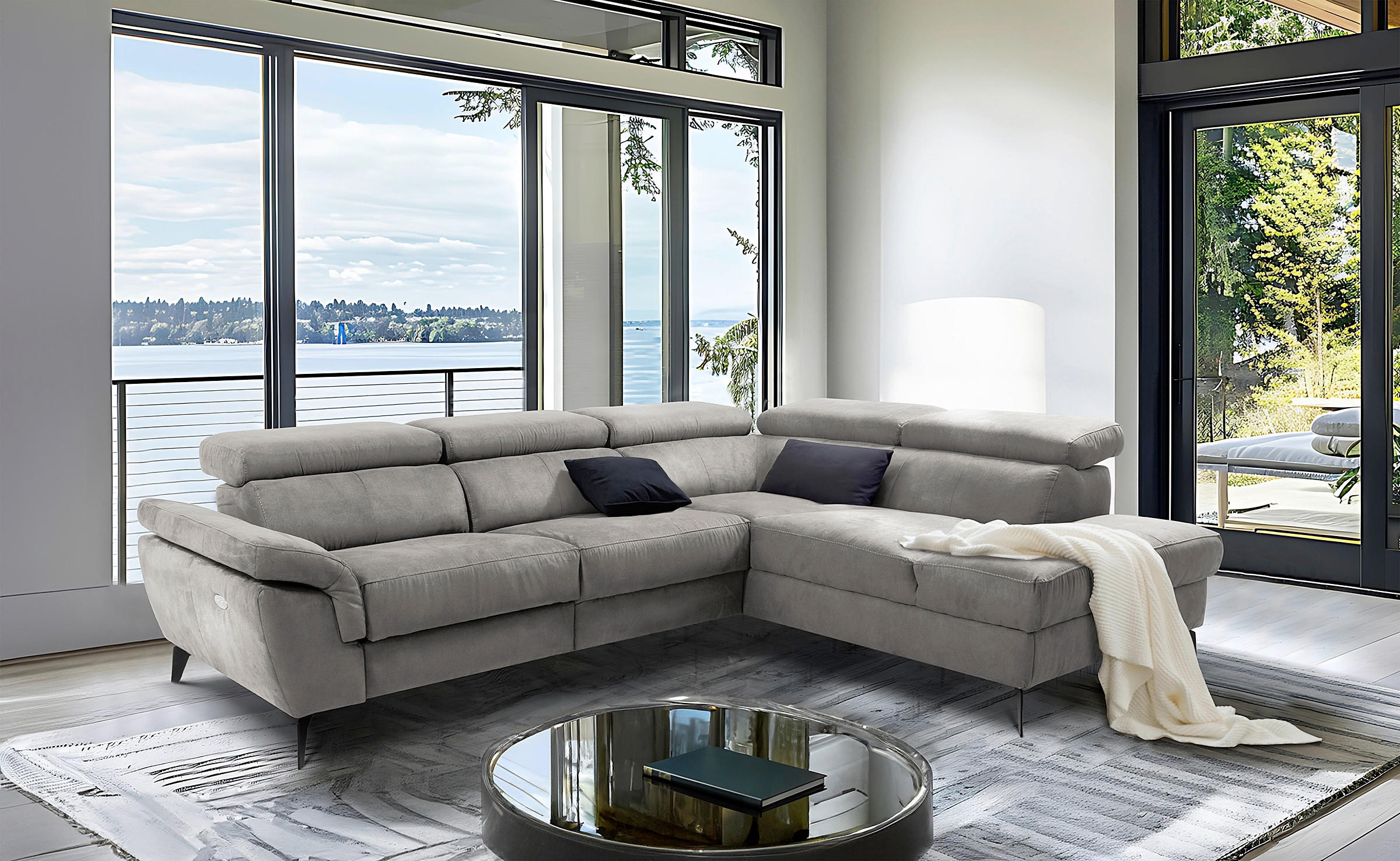 ECKSOFA SONO in Lederlook Anthrazit Bettkasten, Armteilverstellung, Kopfteilverstellung  265/210 cm  - Anthrazit/Schwarz, Design, Textil/Metall (265/210cm) - Livetastic