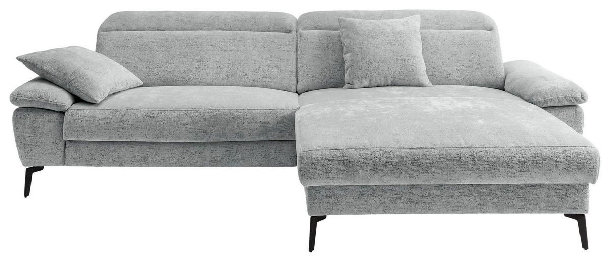 ECKSOFA CANCELLI Blau Chenille Zierkissen, Relaxfunktion  - Blau/Schwarz, KONVENTIONELL, Textil/Metall (300/178cm) - Livetastic