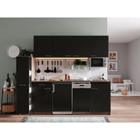 KÜCHENBLOCK Oliver 225 cm  in Schwarz  - Eichefarben/Alufarben, Basics, Holzwerkstoff/Kunststoff (225cm) - Respekta