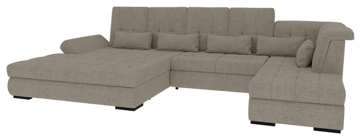 WOHNLANDSCHAFT Greige Struktur  - Greige/Schwarz, KONVENTIONELL, Kunststoff/Textil (212/358/222cm) - Carryhome