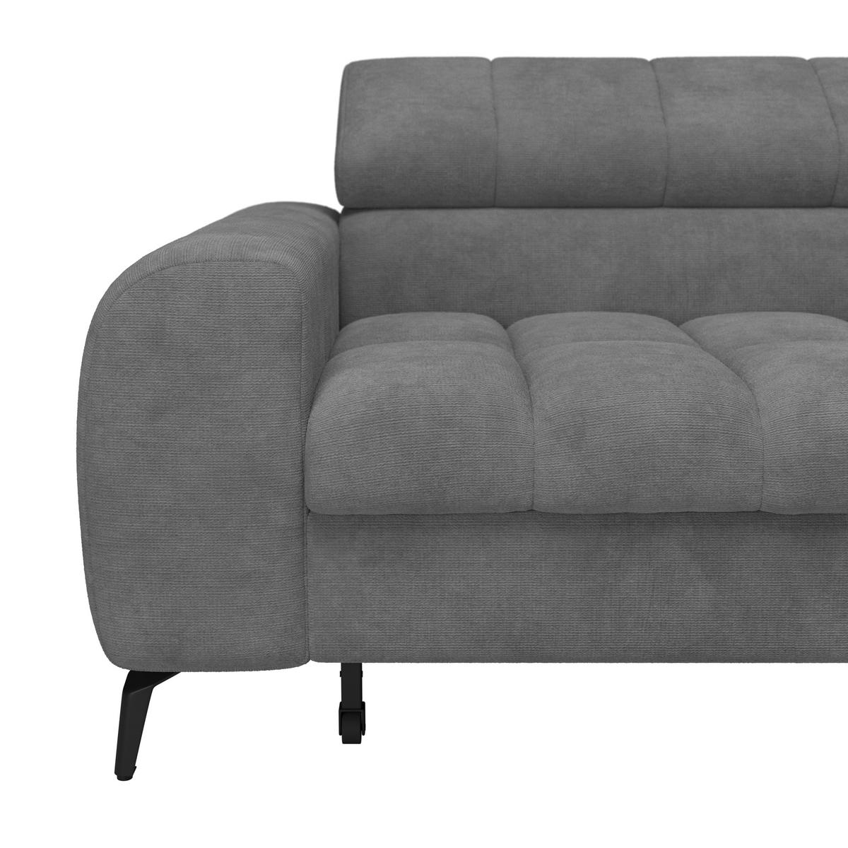 ECKSOFA Graublau Bettkasten, Rücken echt, Kopfteilverstellung  - Graublau/Schwarz, Trend, Kunststoff/Textil (261/203cm) - Livetastic