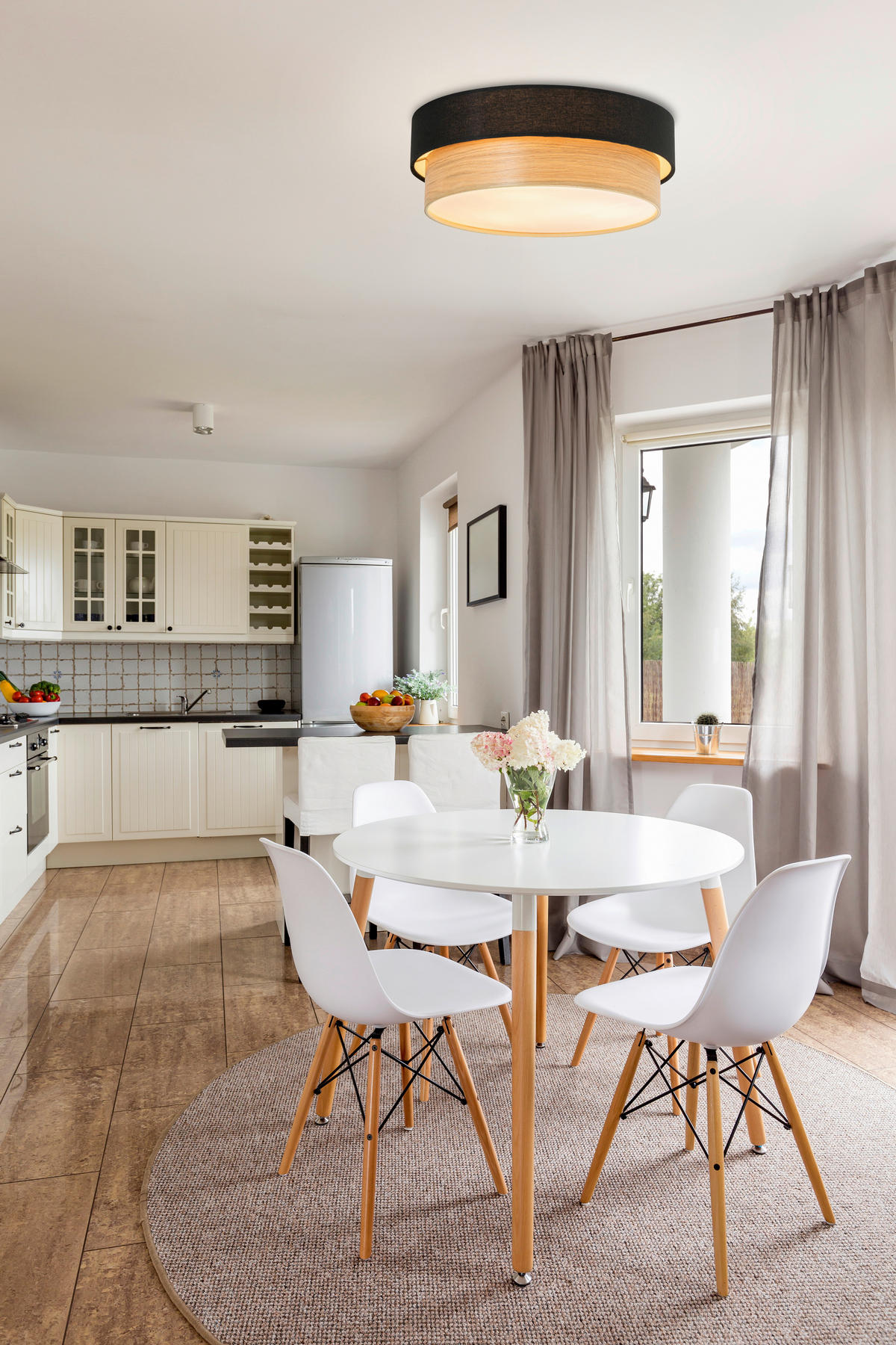 DECKENLEUCHTE 37/14 cm   - Eichefarben/Schwarz, Design, Holz/Kunststoff (37/14cm) - Novel