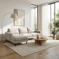 ECKSOFA  in Cord Hellgrau Rücken echt  166/238 cm  - Hellgrau/Schwarz, Design, Textil/Metall (166/238cm) - Livetastic