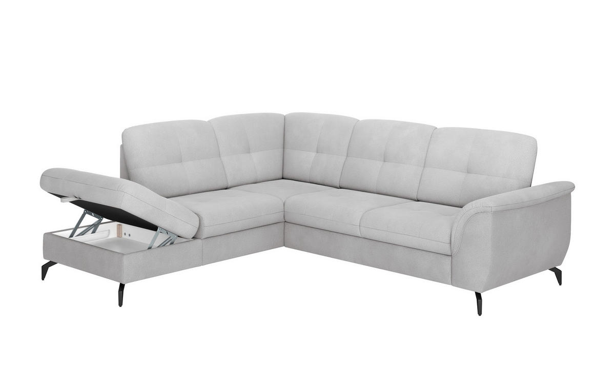 ECKSOFA ZORA E Silberfarben Flachgewebe  - Silberfarben/Schwarz, MODERN, Textil/Metall (212/244cm) - Sit & More