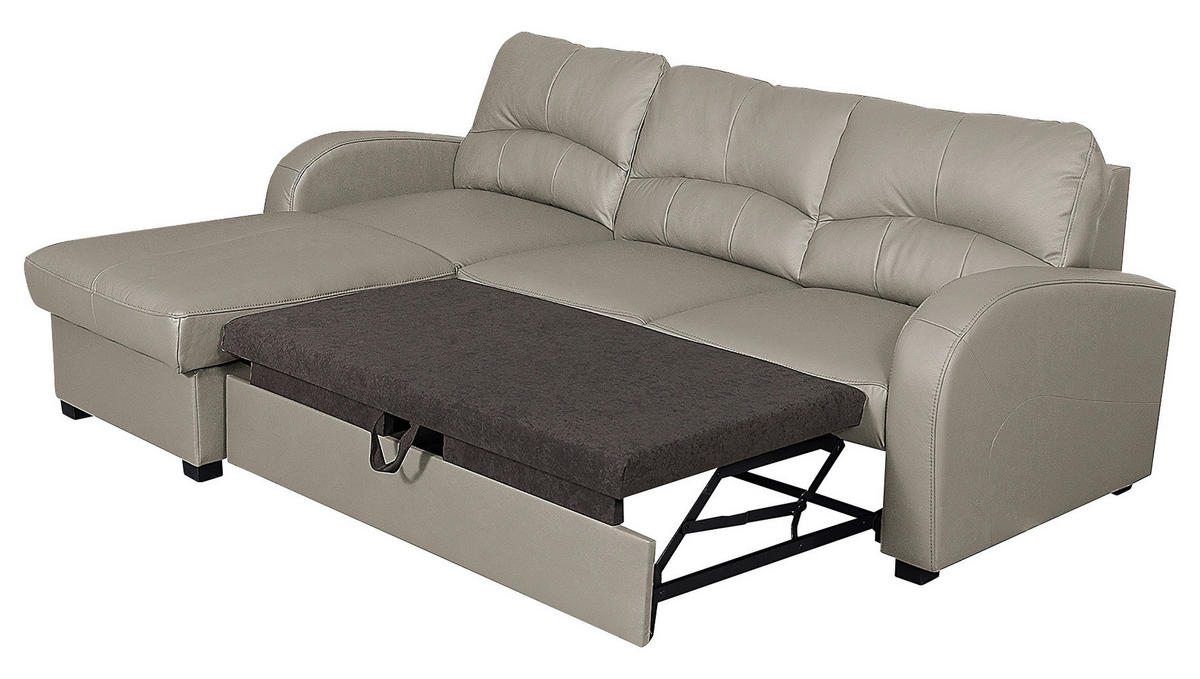 ECKSOFA in Lederlook Echtleder Platinfarben  - Platinfarben/Schwarz, Design, Leder/Kunststoff (168/227cm) - Livetastic