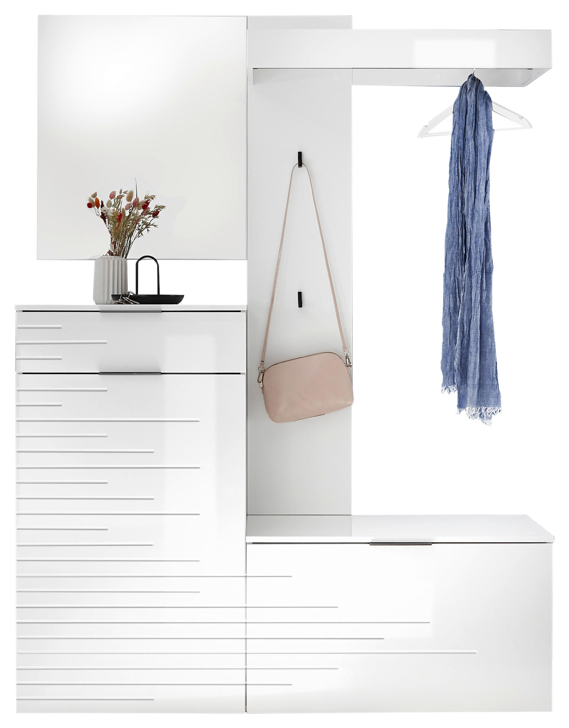 PREDSOBLJE  bijela, bijela visoki sjaj  - bijela/bijela visoki sjaj, Design, drvni materijal (140/190/38cm)