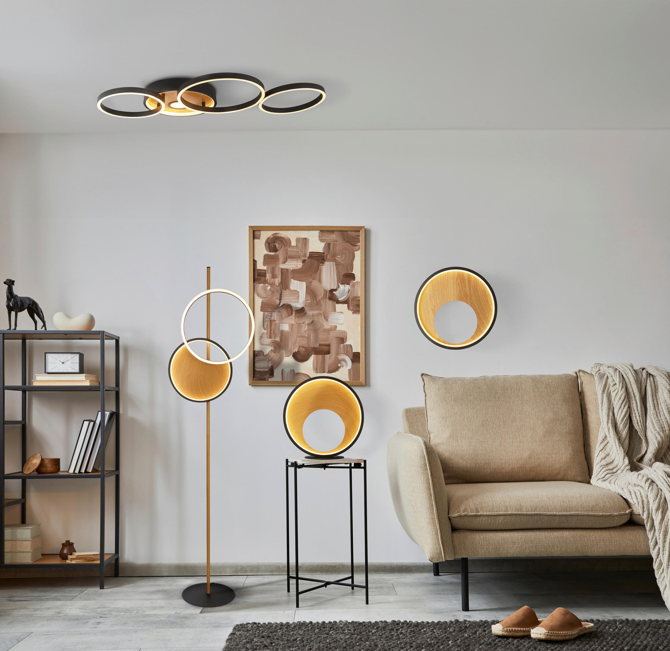 PLAFONIERĂ CU LED - maro/alb, Basics, plastic/metal (89/8/42cm)