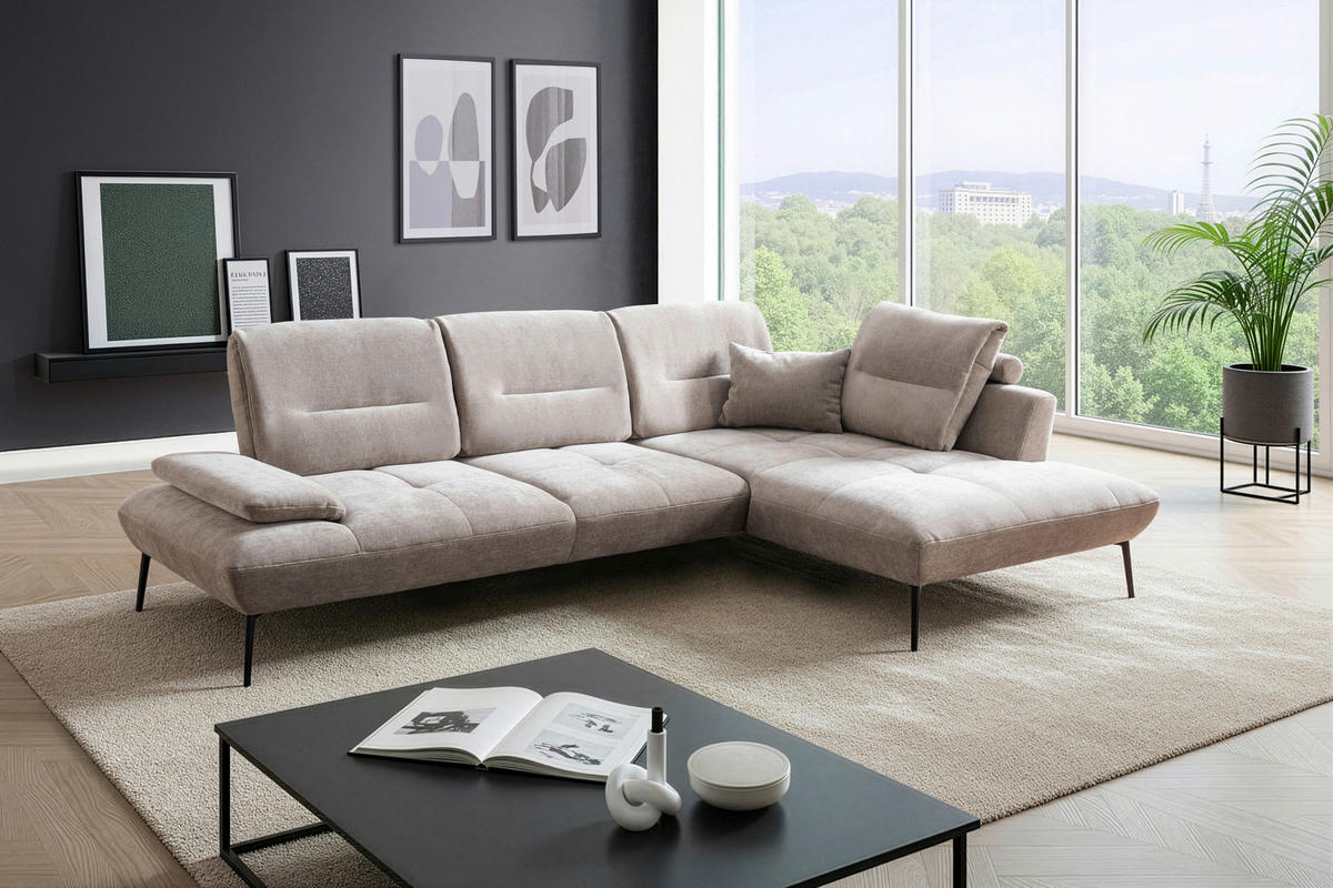 ECKSOFA  in Chenille Taupe  320/190 cm  - Taupe/Schwarz, Design, Textil/Metall (320/190cm) - Moderano
