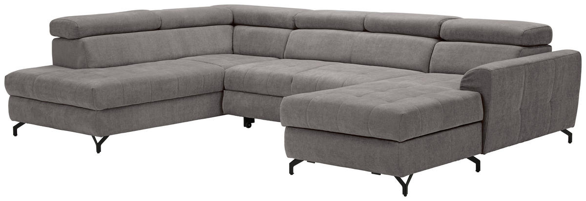 WOHNLANDSCHAFT Grau Struktur  - Schwarz/Grau, Design, Textil/Metall (203/327/177cm) - Stylife