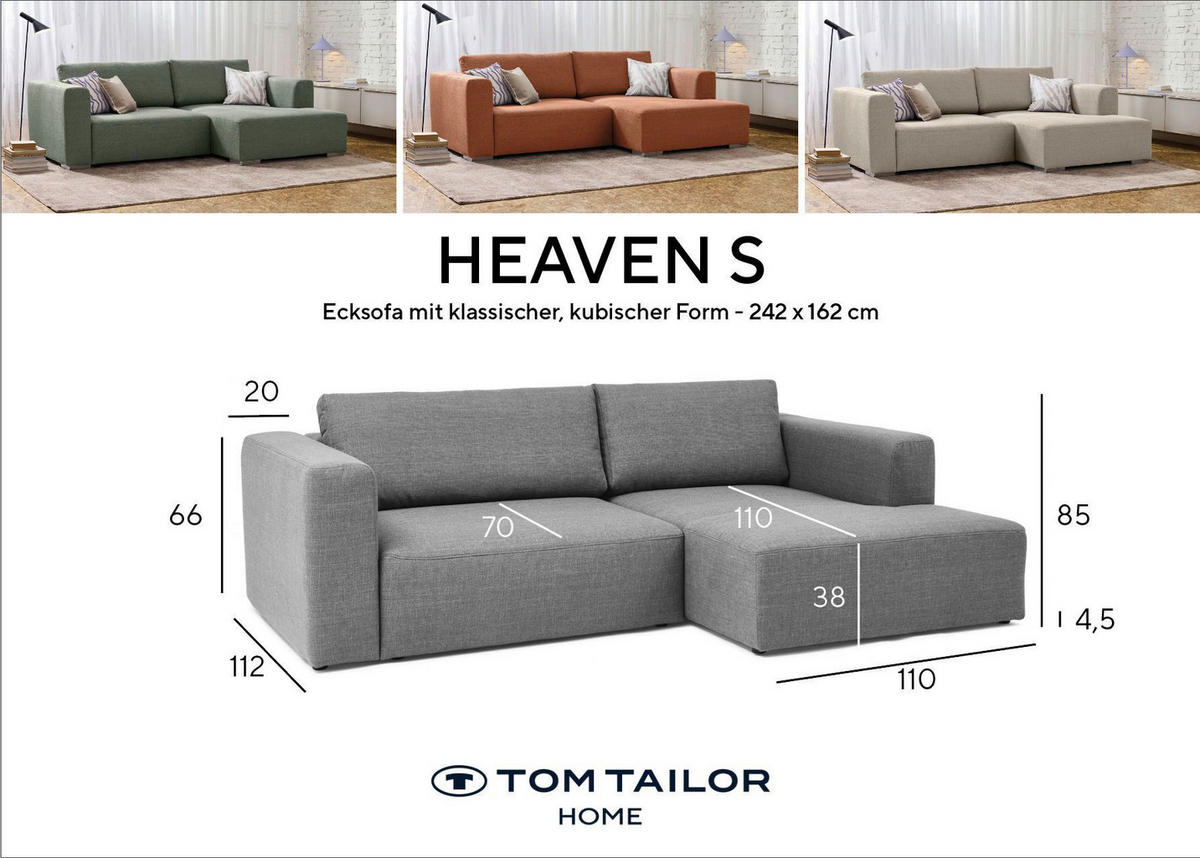 ECKSOFA inkl. Funktion Heaven Terracotta Flachgewebe  - Chromfarben/Terracotta, KONVENTIONELL, Textil/Metall (242/162cm) - Tom Tailor