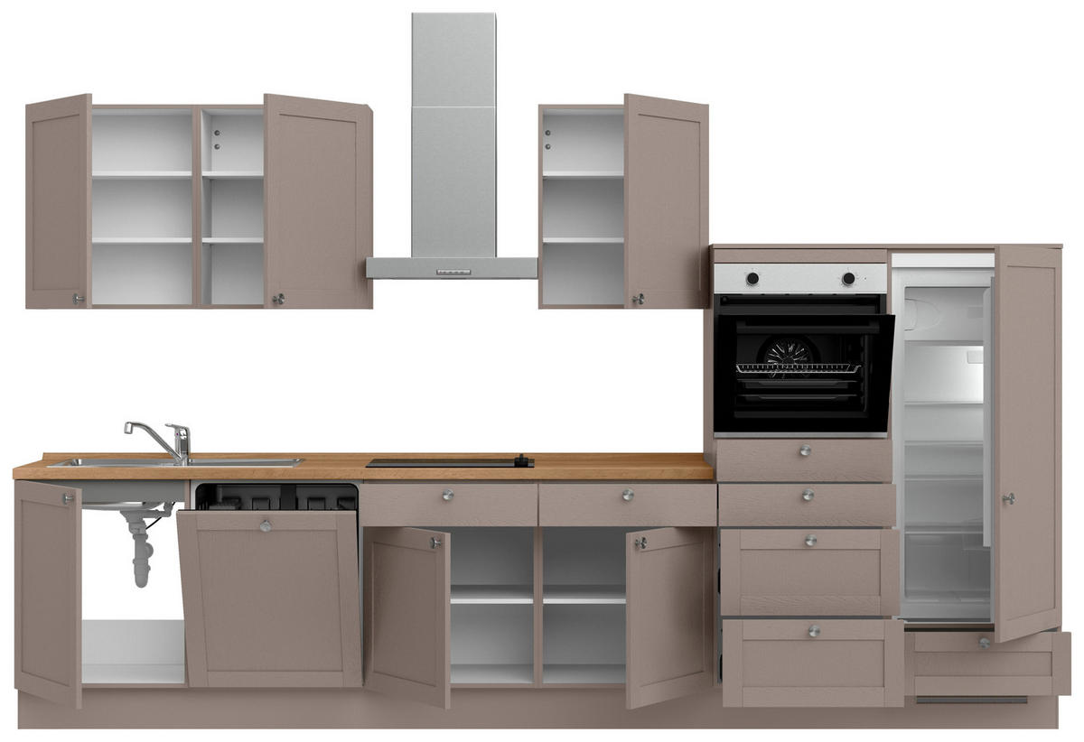 KÜCHENBLOCK Frame 360 cm  in Eichefarben, Beigebraun  - Edelstahlfarben/Eichefarben, MODERN, Holzwerkstoff/Metall (360cm) - Nobilia