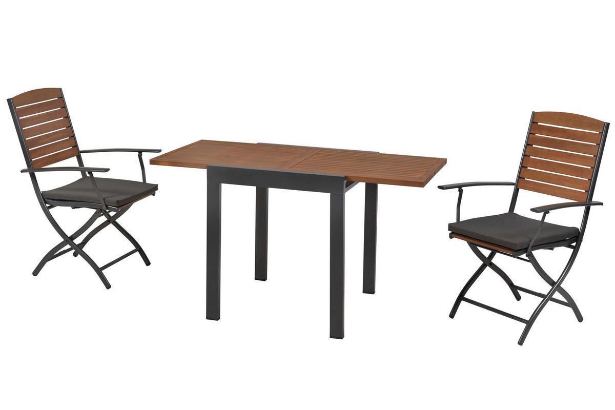 GARTENTISCHGRUPPE  - Graphitfarben/Naturfarben, KONVENTIONELL, Holz/Textil - Gardenson