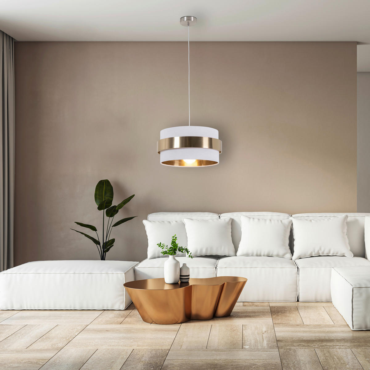 HÄNGELEUCHTE 37/120 cm   - Goldfarben/Weiß, MODERN, Kunststoff/Textil (37/120cm) - Novel