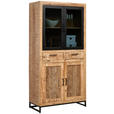 VITRINE  in massiv Mangoholz Naturfarben, Hellbraun - Hellbraun/Schwarz, Design, Glas/Holz (90/180/40cm) - Carryhome