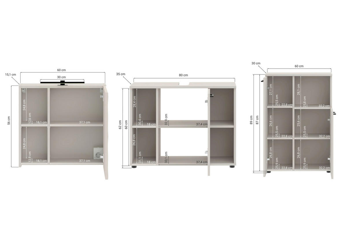 BADEZIMMER 3-teilig  in 155 cm  - Kaschmir/Schwarz, Trend, Glas/Holzwerkstoff (155cm) - Respekta