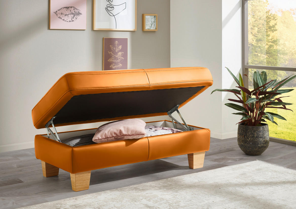 ECKSOFA in Echtleder Currygelb  - Currygelb/Eiche Bianco, Konventionell, Leder/Holz (257/235cm) - Valdera