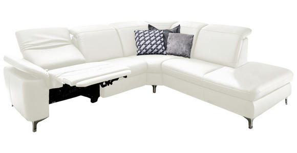 WOHNLANDSCHAFT in Leder Weiß - Alufarben/Weiß, Design, Leder/Metall (242/289cm) - Cantus