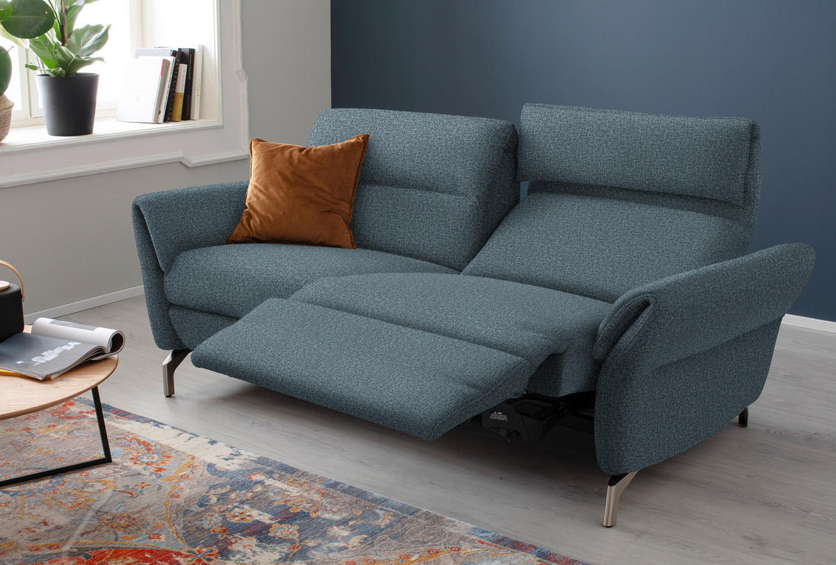 2-SITZER-SOFA in Flachgewebe Blau  - Blau/Nickelfarben, Design, Textil/Metall (186/87/100cm) - Schöner Wohnen