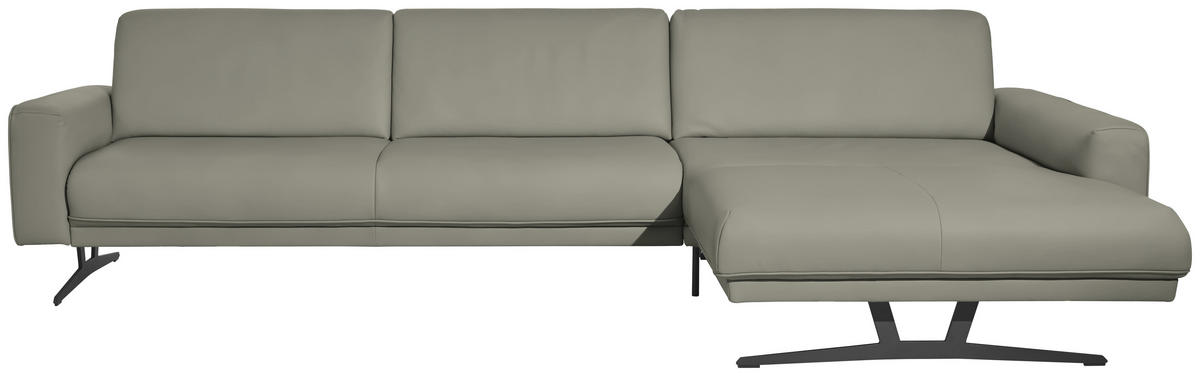 ECKSOFA in Echtleder Hellgrau  - Anthrazit/Hellgrau, Konventionell, Leder/Metall (324/179cm) - Johann Jakob