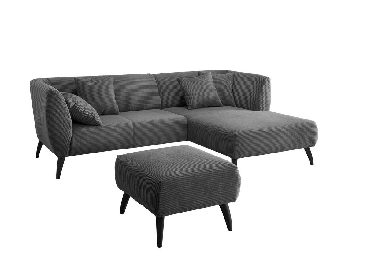 ECKSOFA in Cord Grau  - Schwarz/Grau, Modern, Holz/Textil (264/160cm) - MID.YOU