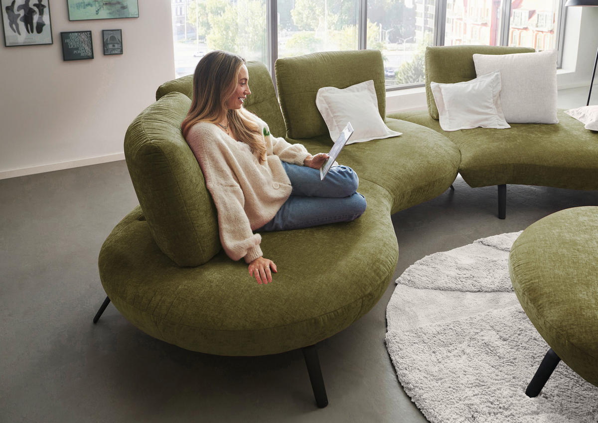 BIGSOFA Flachgewebe Olivgrün  - Schwarz/Olivgrün, Design, Textil/Metall (456/93/138cm) - Moderano