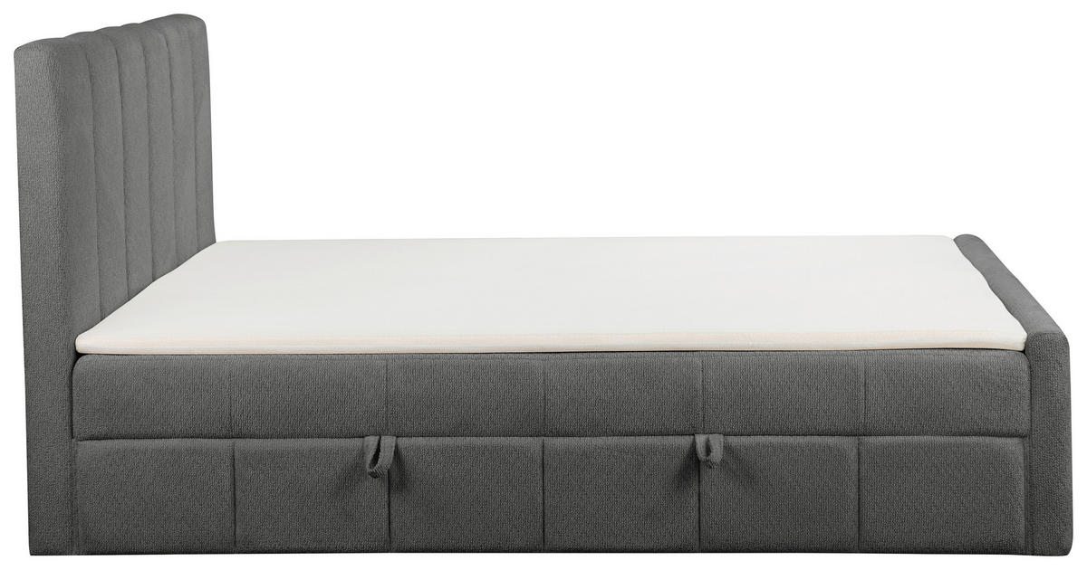 BOXBETT 180/200 cm,  in Anthrazit, gepolstertes Kopfteil, Bettkasten, Topper, Matratzen, H3 + H3 = fest  - Anthrazit/Schwarz, Basics, Kunststoff/Textil (180/200cm) - Chameo