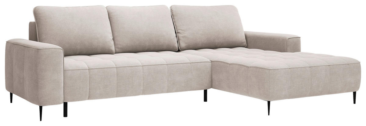 ECKSCHLAFSOFA Florence in Velours Sandfarben  - Sandfarben/Schwarz, Basics, Textil/Metall (280/166cm) - Livetastic